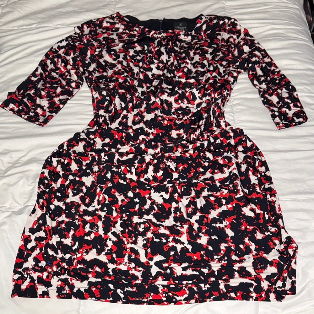 Adrianna Papell Black and Red Patterned Long Sleeve Dress